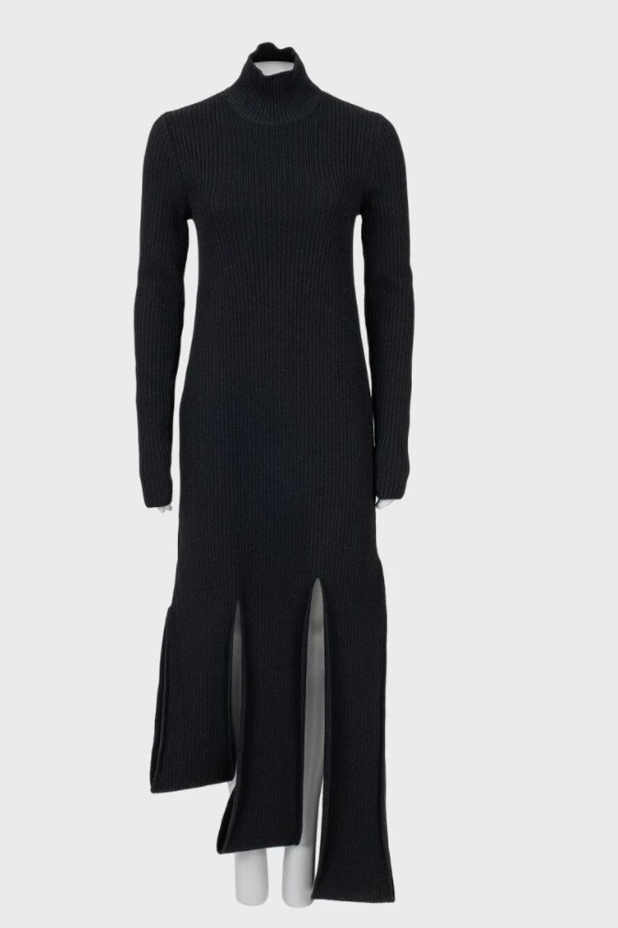 Bottega Veneta Black Asymmetric Wool Maxi Dress Size L